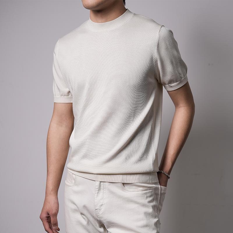 

Summer Light Luxury Men s Clothing Breathable and Skin-friendly Yilite Men s Knitted Short-sleeved T-shirt Half-sleeved Solid Color Half-sleeved Men 4XL