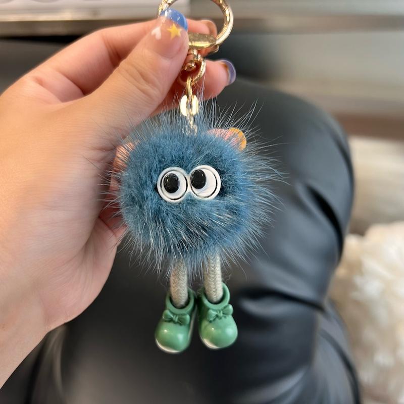 [Cute Long Legs] Mink Hair Car Keychain Pendant Ins Internet Celebrity Hair Pom-pom Book Bag Pendant