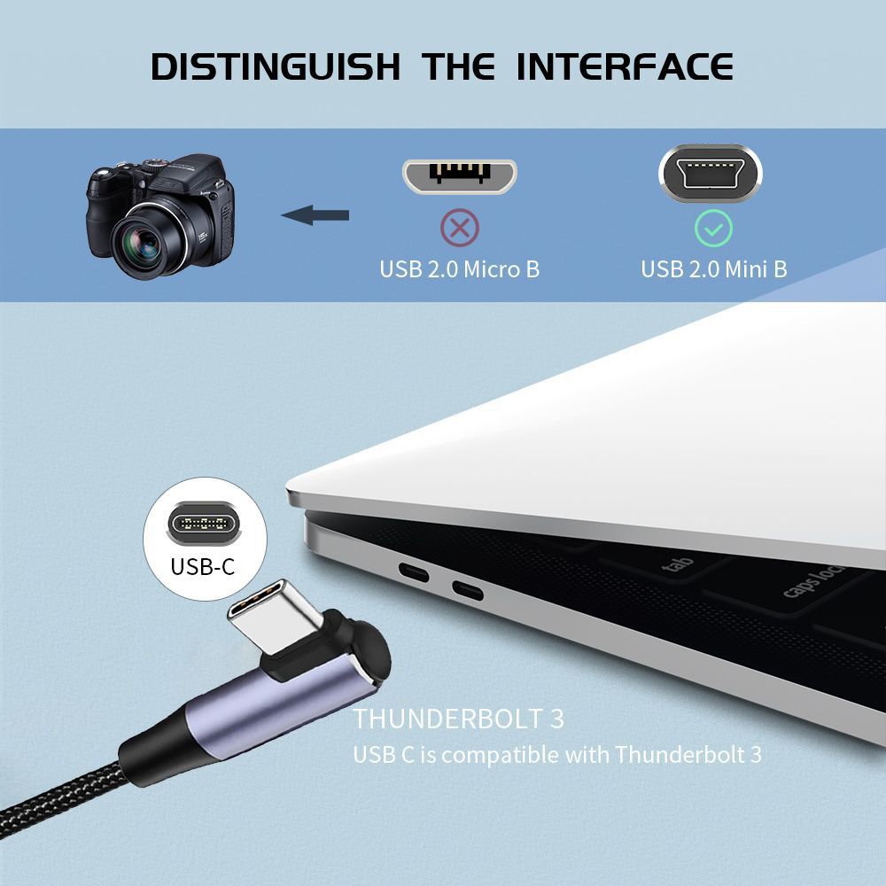 Digital Camera USB-C to Mini 5-Pin Cord Data Sync OTG Line 90 Degree USB Type C To Mini USB Cable