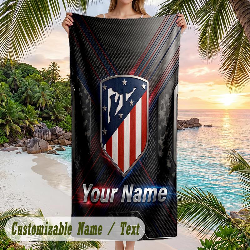Beach Towel Atletico Madrid Print Custom Name Text Soft Towel for Swimming Pool