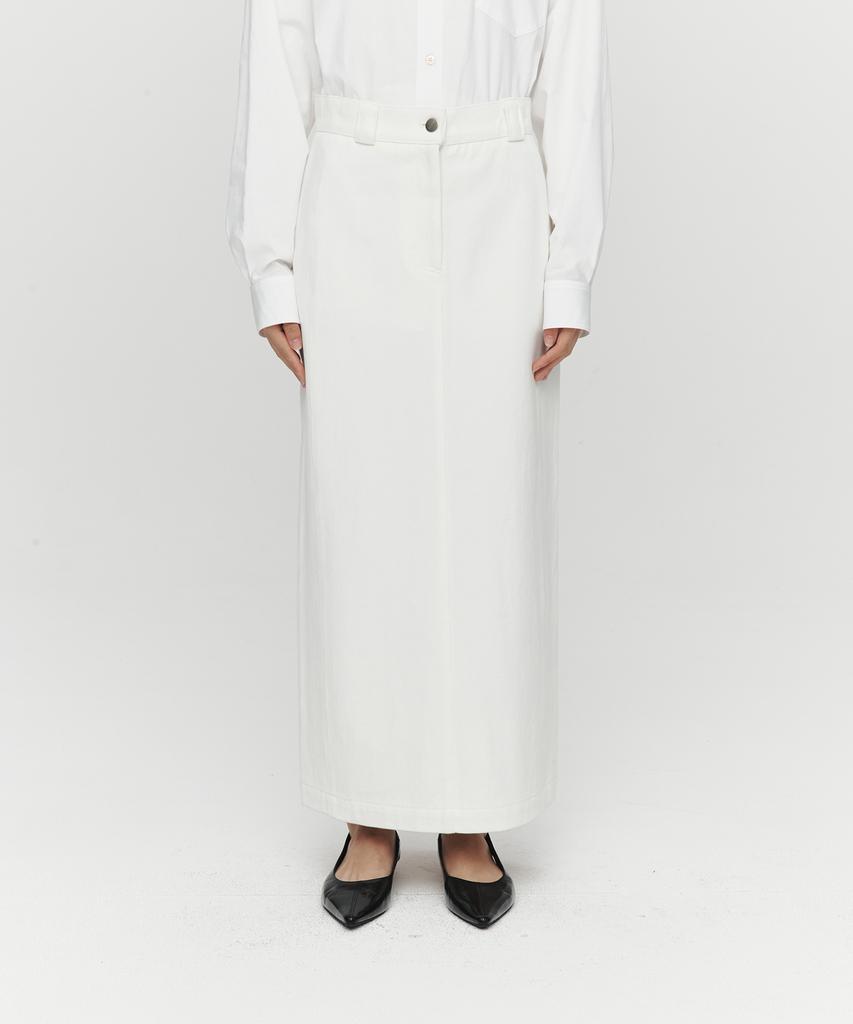 Hoite Refined Straight Twill Skirt (Off White)