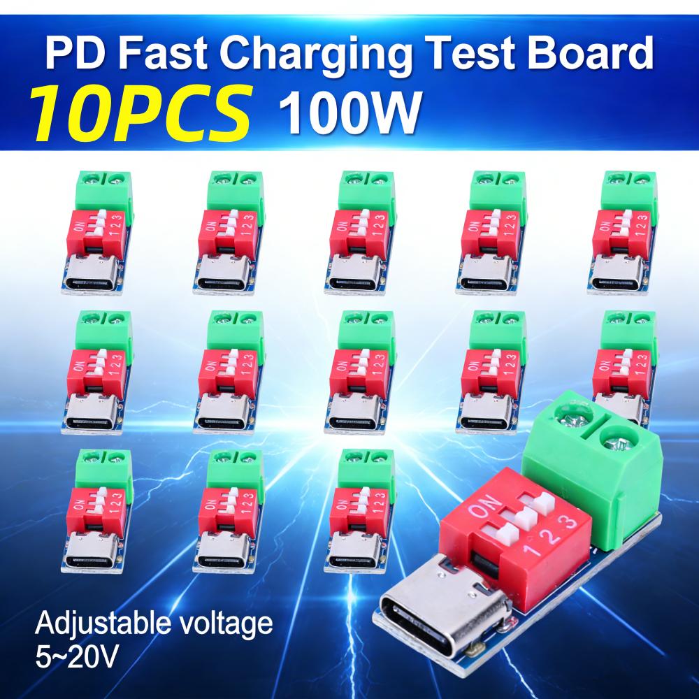 10pcs PD Fast Charging Test Board USB Type-C 5-20V Adjustable 100W PD3.0/2.0 BC1.2 Over Temp Protection Power Module