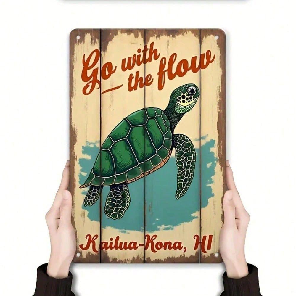 Metal Poster Turtle Hawaiian Beach Wall Art Living Room Decor