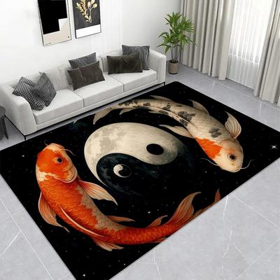 Yin Yang Koi Fish Carpet, Lucky Feng Shui Area Rug, Non-slip Floor Mat for Living Room