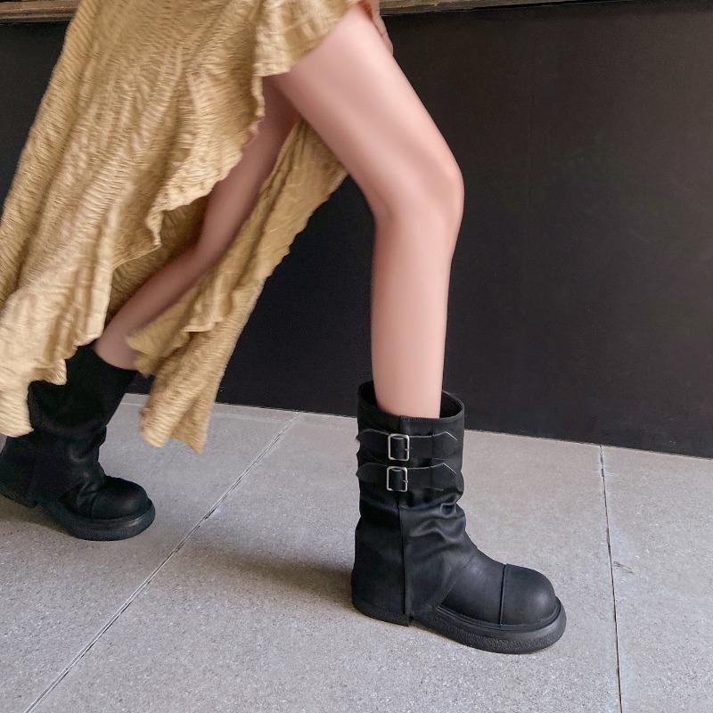 Niche retro buckle thick-soled short Martin boots women's autumn and winter new thin black fashion boots