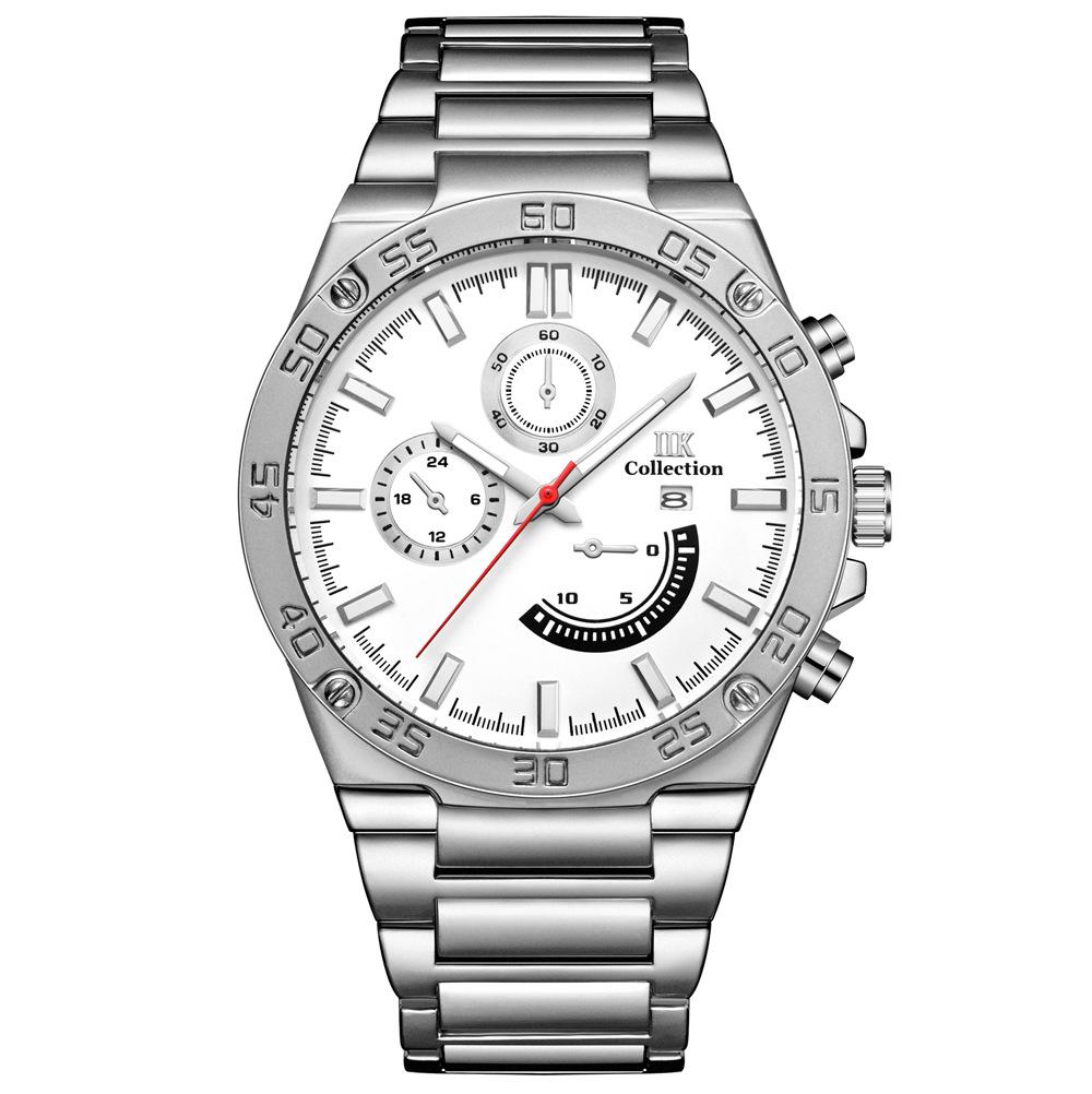 

IIK Мужские часы со стальным ремешком Винтажные часы Кварцевые часы Водонепроницаемые часы серебряный