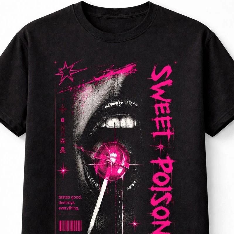 Sweet Poison Y2K Goth Candy Grunge Graphic Black Unisex TShirt S