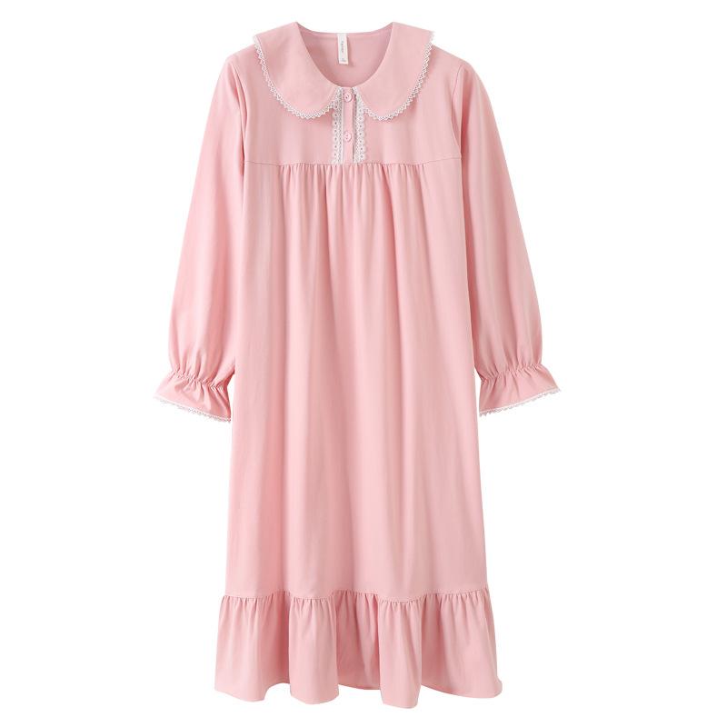 Pajamas Women'S Spring And Autumn Long Sleeves Cotton Court Style Autumn Knee Dress Pajamas Dress