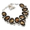 Lab Created Smoky Quartz Necklace 18 Inch Adjustable Chain Gemstone Silver Tone