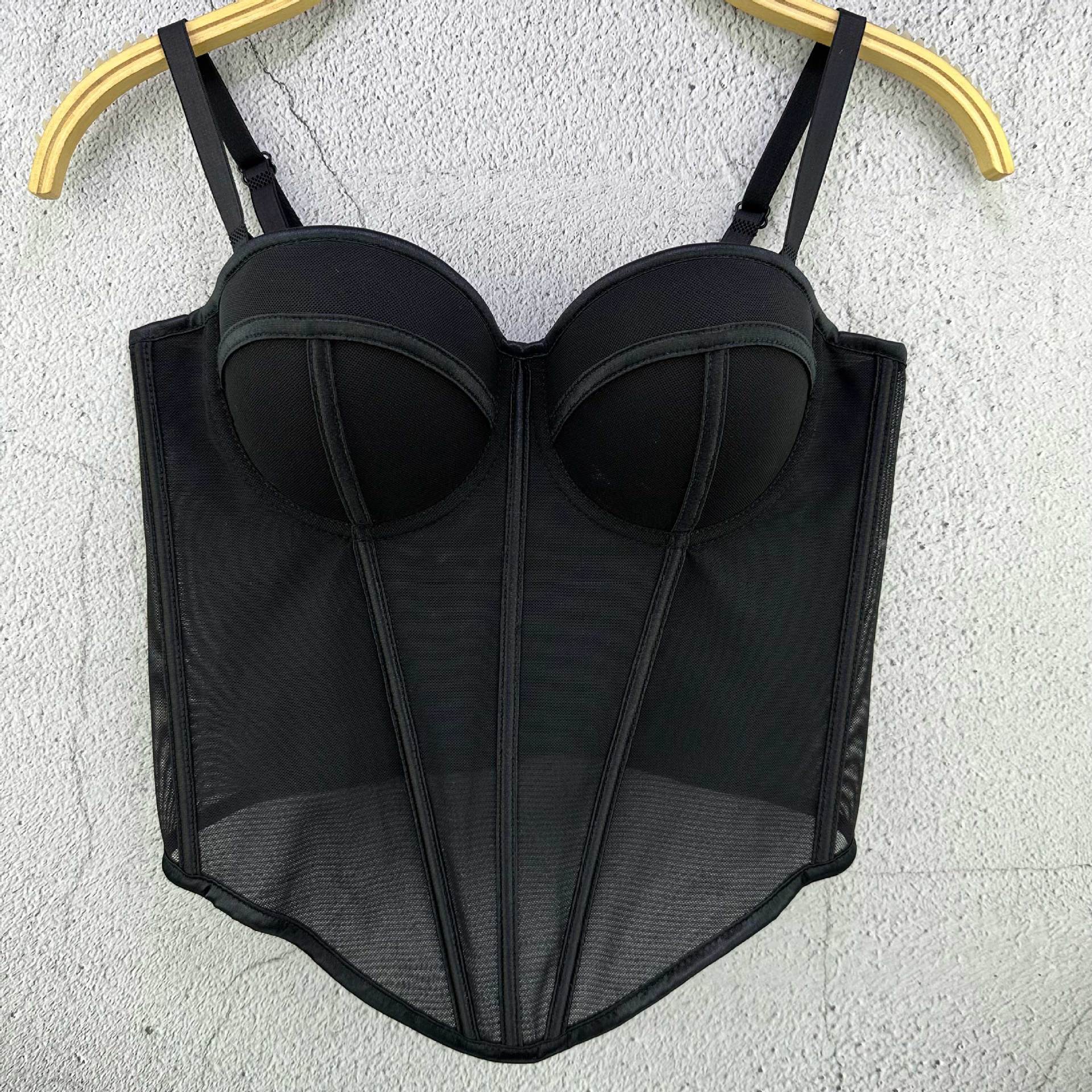 

Сетчатый топ майка облегающий ретро дышащий элегантный чашка «рыбья косточка» женский топ майки и топы 36/80