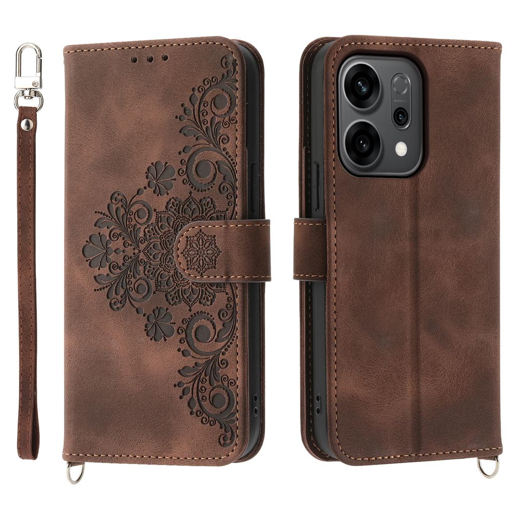 For Oppo Reno14 5G (Global) Case Flower Pattern PU Leather Wallet Phone Cover with Strap