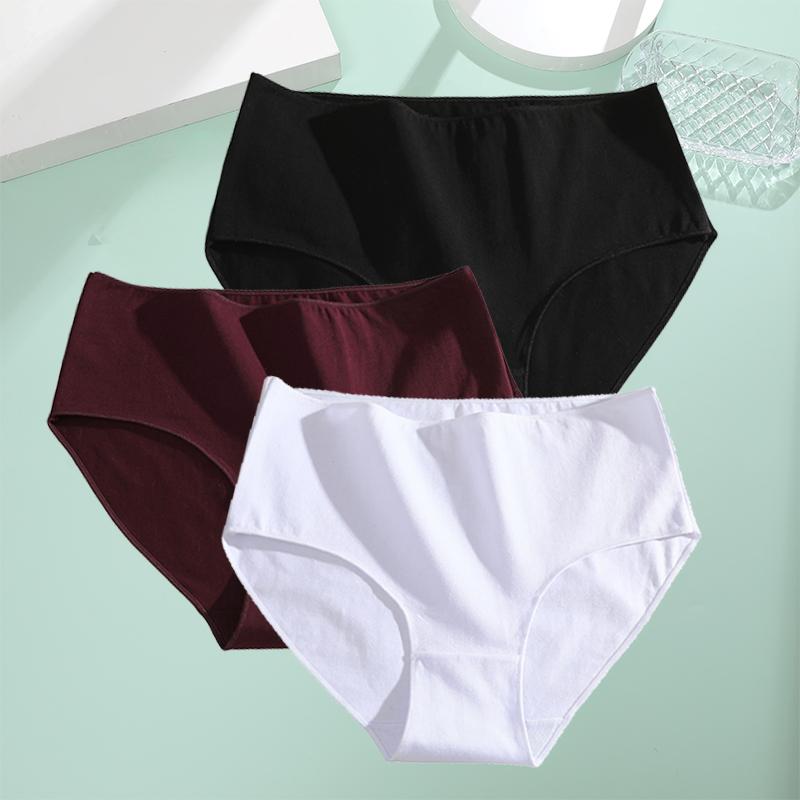 FINETOO 3Pcs Cotton Panties Women High Waist Briefs Seamless Underwear Breathable Underpants Solid Color Panty S-2XL Intimates