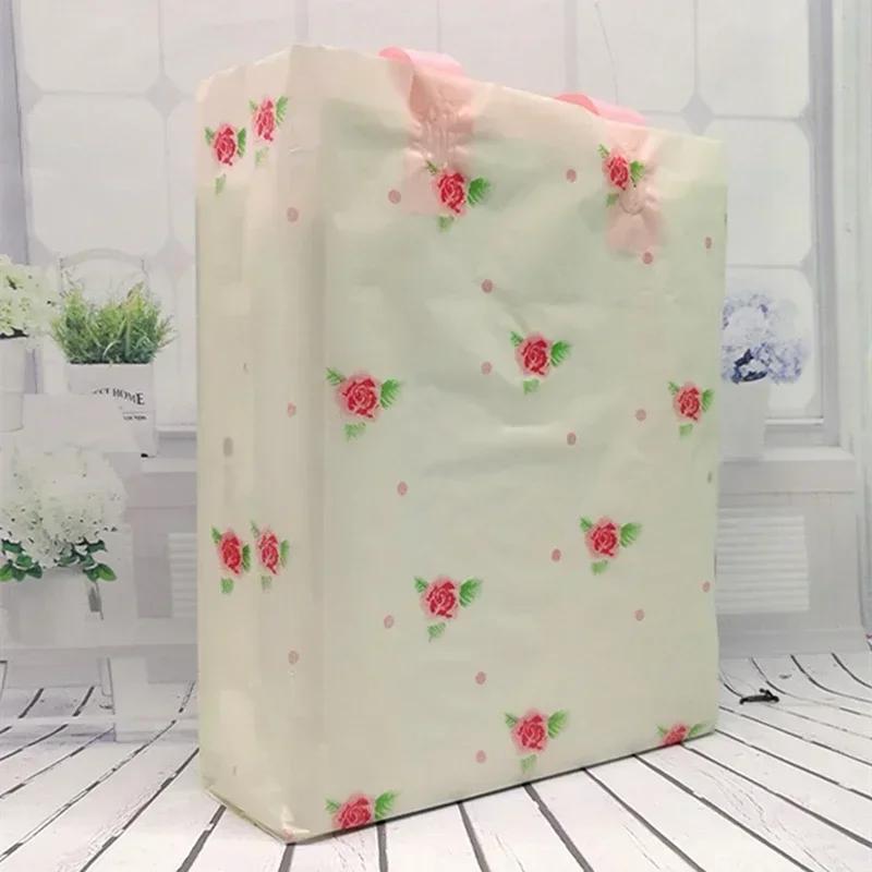Vertical Plate Handle Plastic Bag Thick Large Size Clothing Store Packing Gift Storage Portable Package Cartoon Bags 50pcs