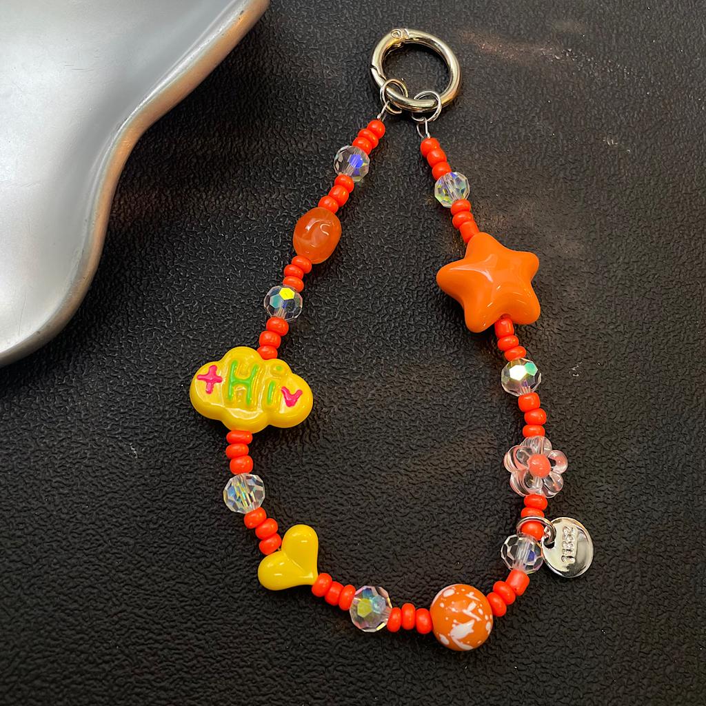 Summer Flower Beaded Chain Cute Creative Short Anti Loss Pendant for Girls Universal Simple Personality Accessory