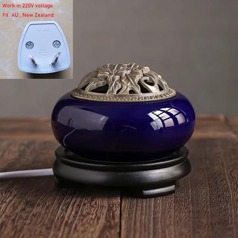 Blue Electronic Incense Burner Timing Temperature Regulation OUD Ceramic Censer 220V Essential Oil Lamp Home Fragrance Stove