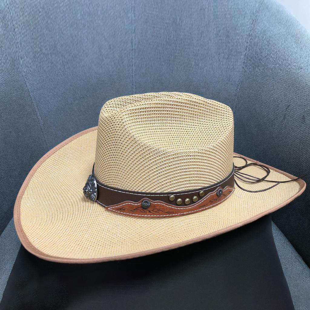 Women Men Cowgirl Hats Trendy Retro Belted Wide Brim Beach Cap Sun Protection Western Caps Panama Jazz Hats Vacation Party