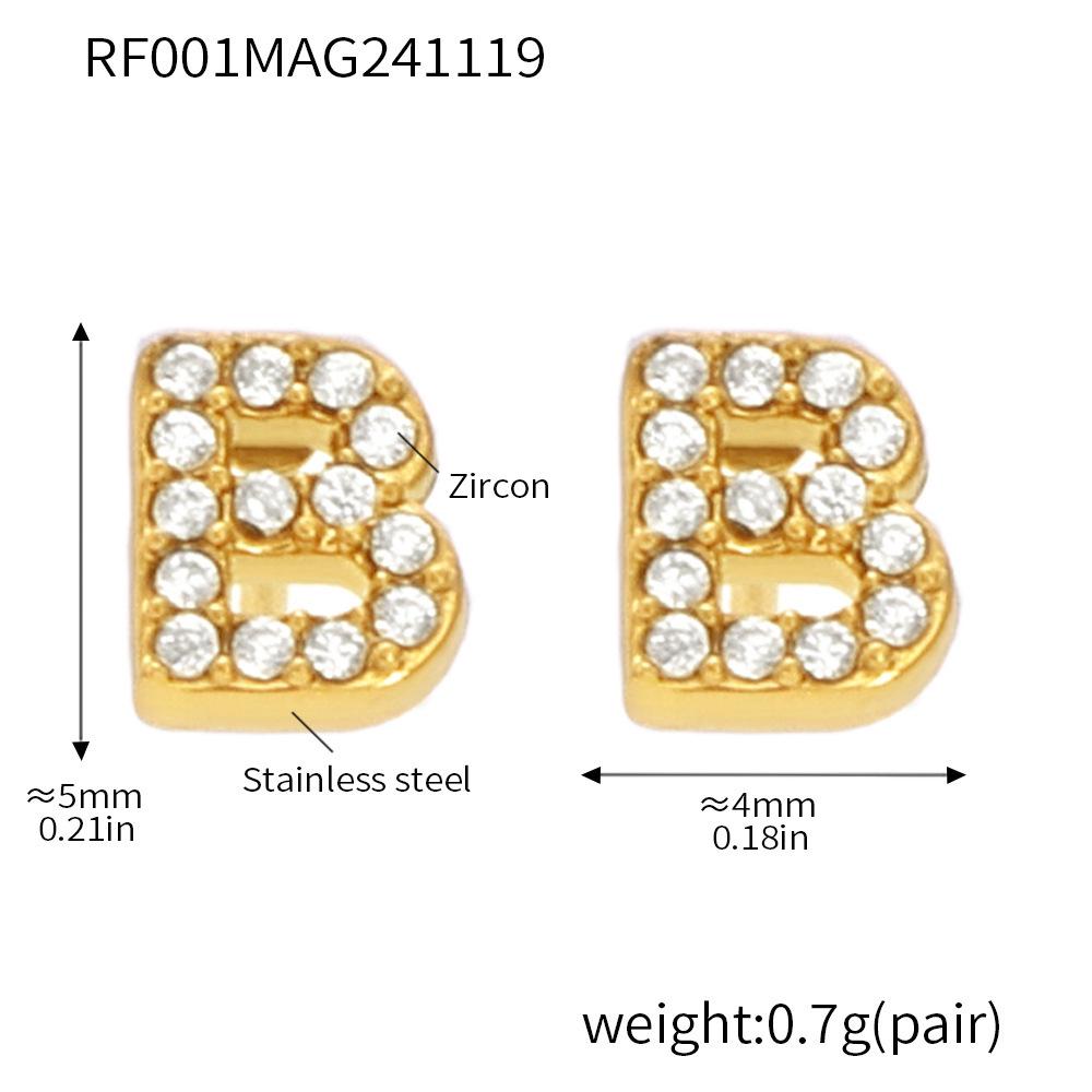 Qiong Yao 26-Letter Zircon Inlaid Jewelry Set: Gold-Plated Titanium Steel Necklace, Bracelet, Ring, and Stud Earrings.