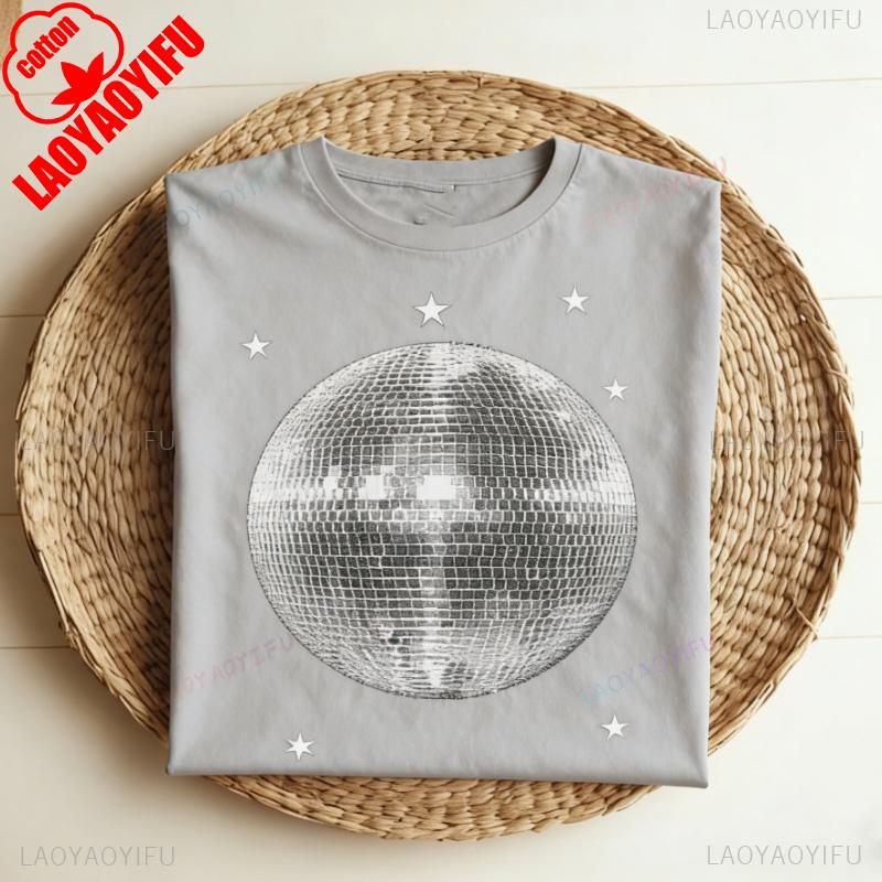 Czarno-biały klub disco ball vintage retro koszulka DJ party strój nocny klubowy lata 80. 90. 1980. 1990. koszulka disco ball prezenty taneczne