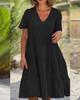 Women's Summer V-Neck Casual Short Swing Dress In Solid Colors