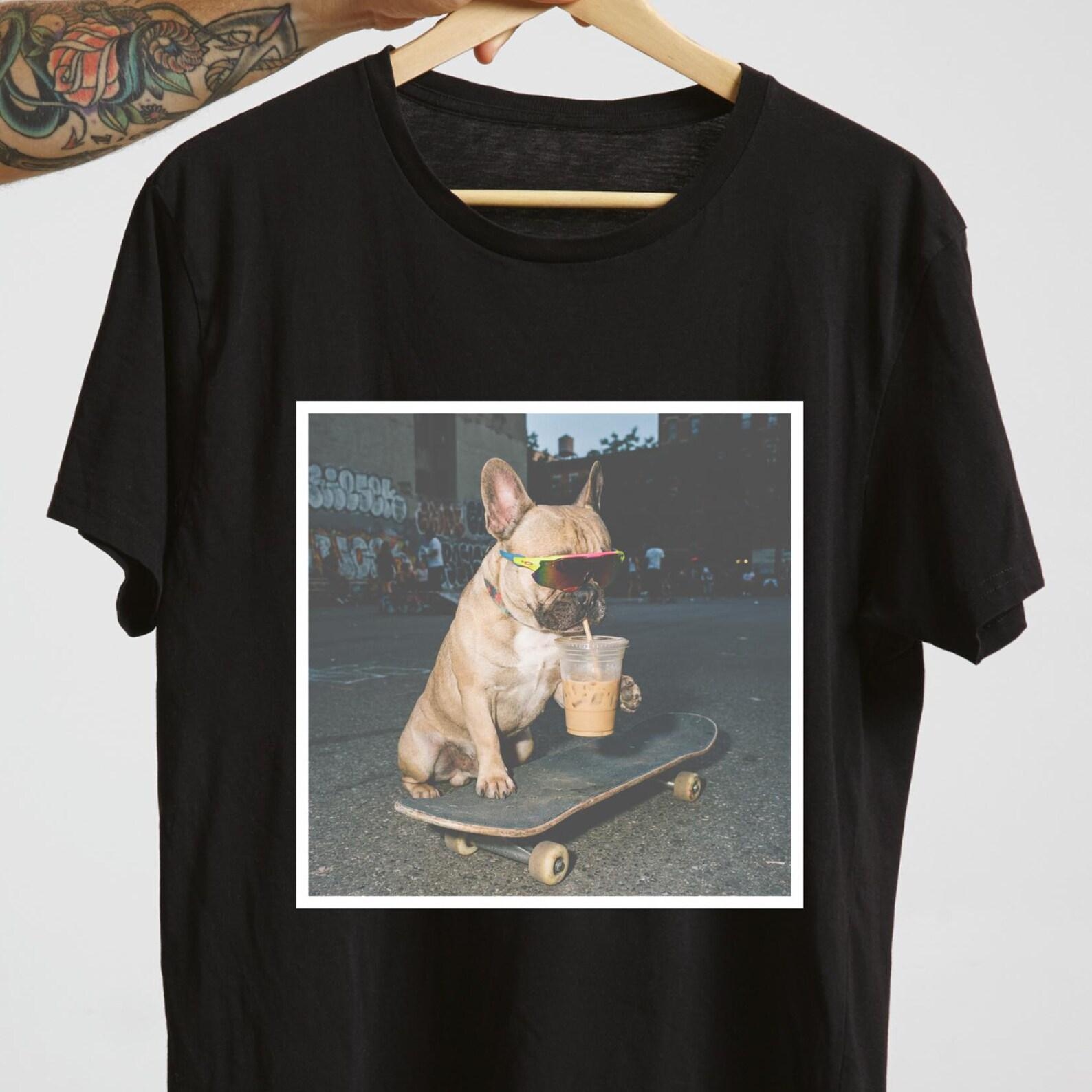 French Bulldog Skateboard Iced Coffee Graphic Tee – Streetwear Dog Shirt 4XL