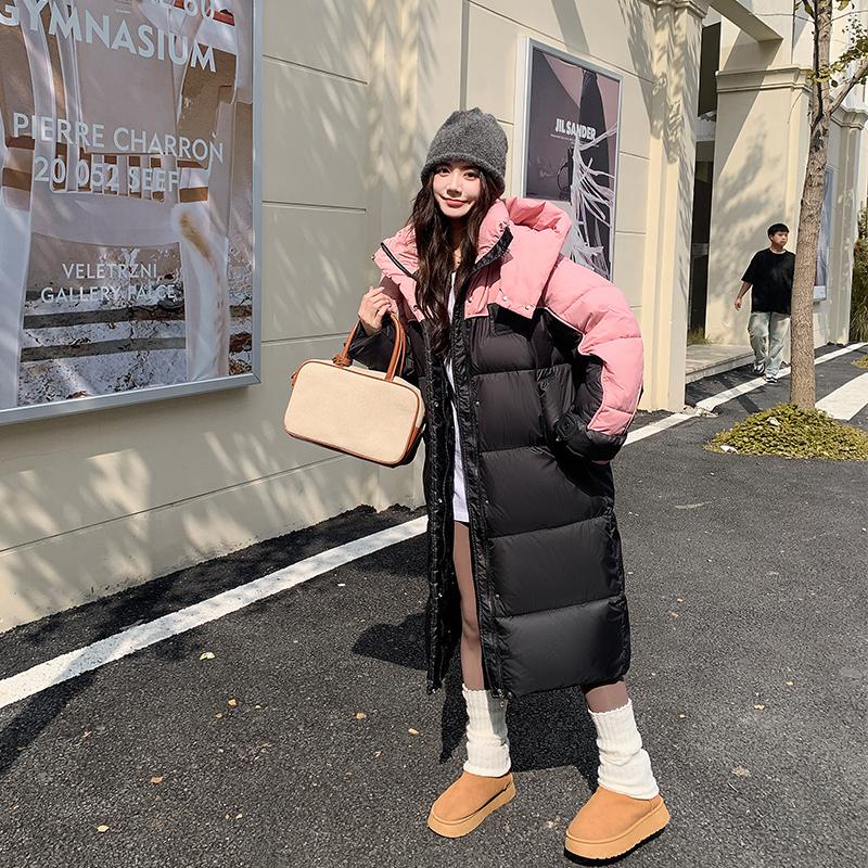 Autumn Winter Thicken Warm Parka Women Casual Contrast Color Big Pocket Loose Long Hooded Coat Jackets Outwear