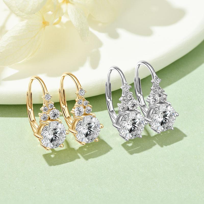 Wedding Jewelry Sterling Silver 925 6.5mm & 2.5mm & 1.7mm & 1.5mm & 1.3mm Round Moissanite Stud Earrings for Women