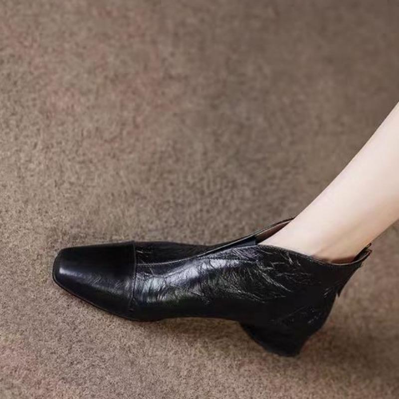 Móda 2024 Nové boty pro ženy Kotníkové dámské boty Retro Moderní boty Dámské Šití Čtvercová špička Zadní zip Nízký podpatek Venkovní obuv Dámská