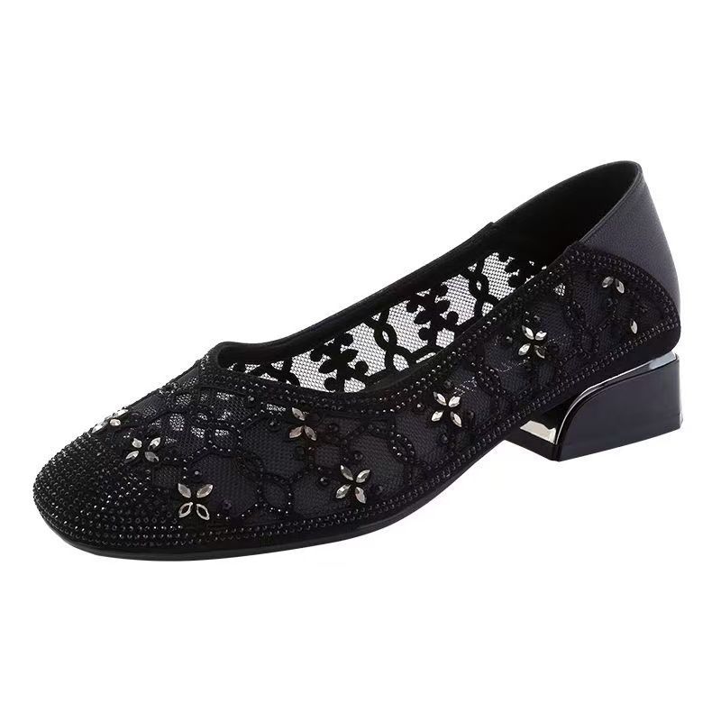 Summer Shoes Women Low Heels Breathable Mesh Shoes Square toe Elegant Office Lady Shoes Black Beige Grey Plus Size 42