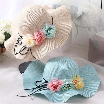Newly Designed Parenting Sun Hat Child Women Wide Brim Flowers Bowknot Hat Beach Straw Panama Caps