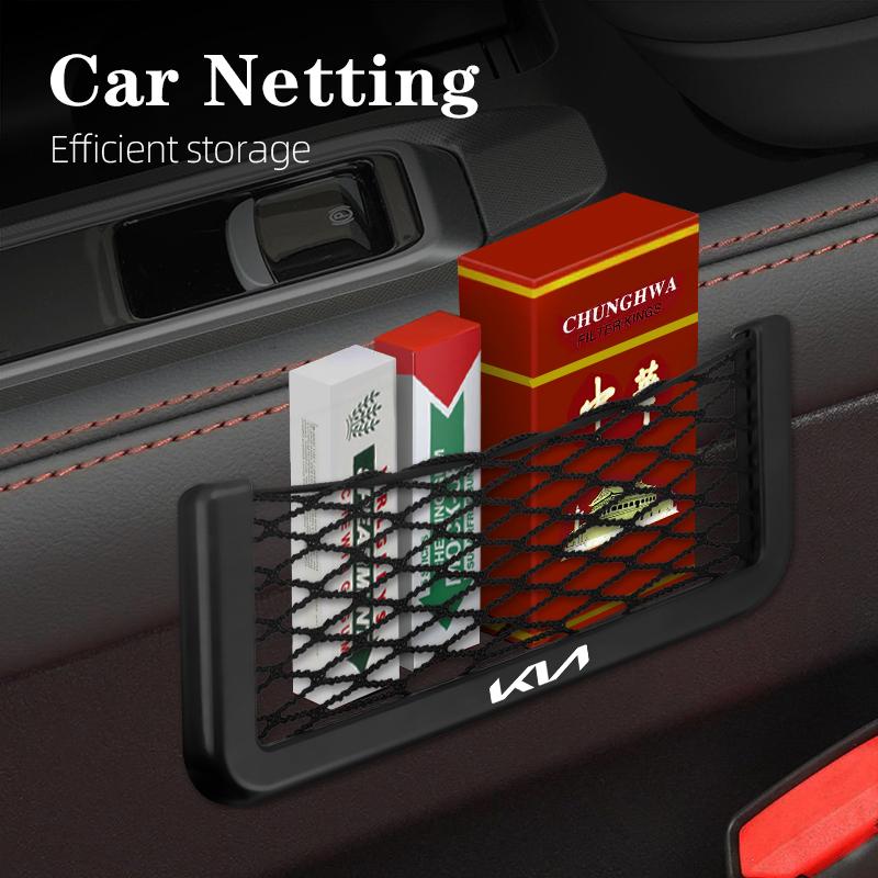 For Kia Morning Picanto Ray Sorento XCeed Soul Cerato Venga C Car Mesh Storage Bag Magic Sticker Fixed Interior Organizer Pocket hbsp50