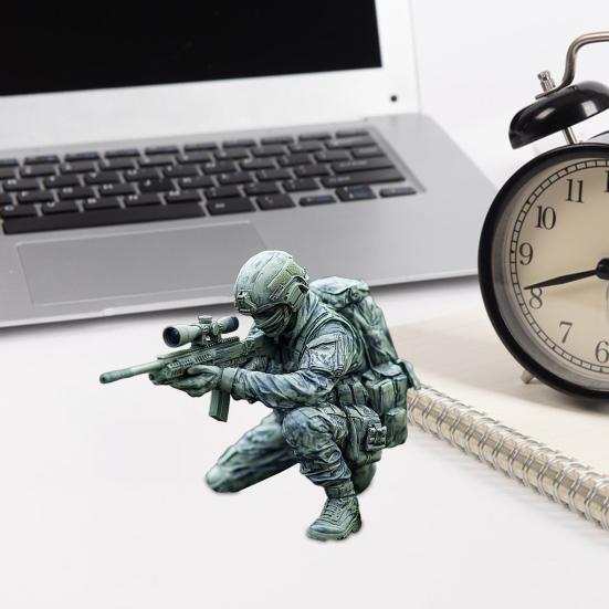Rifle Soldier Figurine Realistic Green Soldier Statue Sculpture Metal Model Toy Home