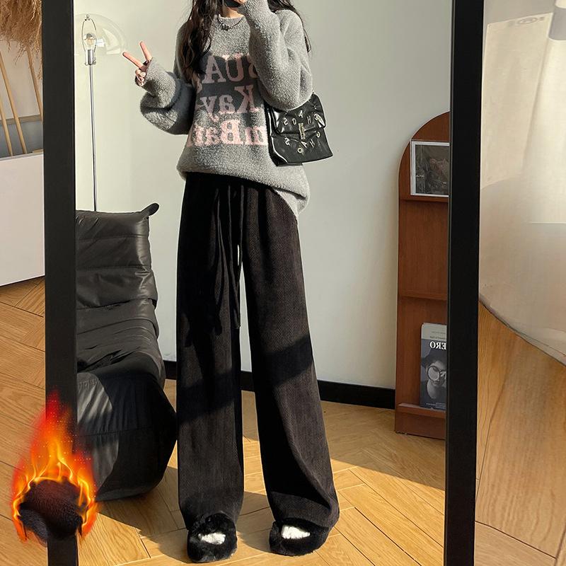 Pantaloni cu picior larg pentru femei, toamnă și iarnă, noi, largi și lejeri, cu picior drept, cu drapaj, cu talie înaltă, pantaloni de catifea