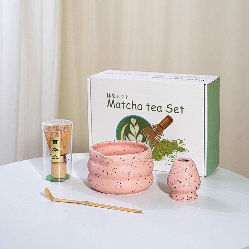 4/5/7/8PCS Matcha Teaset Gift Box Flowers Ceramic Bowl Matcha Whisk Scoop Bamboo Brush Exquisite Kit for Tea Lovers