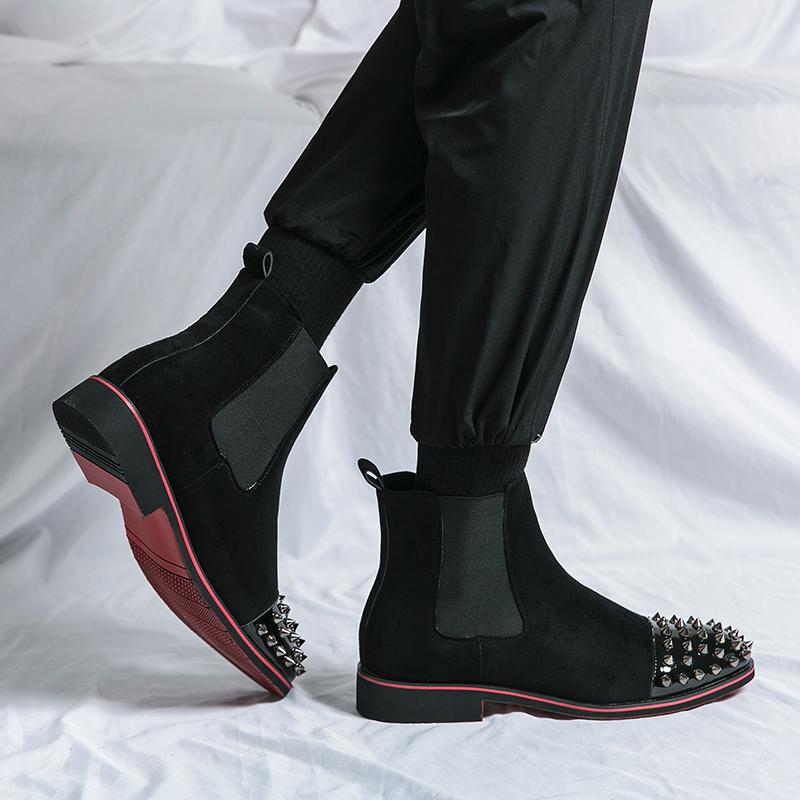 Men Suede Rivet Chelsea Boots Rockstud Shoes Dress Punk Shoes Party Nightclub Blazers Saddle Shoes Plus Size