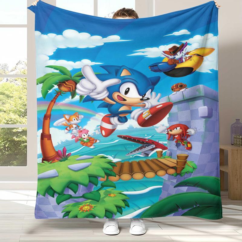 

Ретро Мультяшное Игровое Фланелевое Одеяло S-Sonic, Ультра Мягкое Теплое Плюшевое Покрывало для Дома, Спальни, Кровати, Дивана, Походного Пикника, Подарок 75x90cm