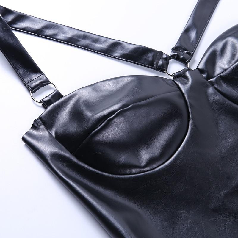 Nové gotické kožené oblečení pro kočky Sexy krátká sukně Kožená sukně Dívčí trubka Horní popruh Těsné šaty Kostým Club Party Kostým