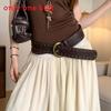 Vintage Western Style Leather Belt With Flower Beads For Women Casual Dresses
