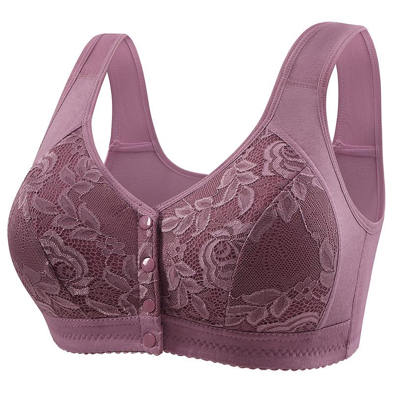 Purple Floral Lace Front Closure Wireless Bra for Women XL фиолетовый