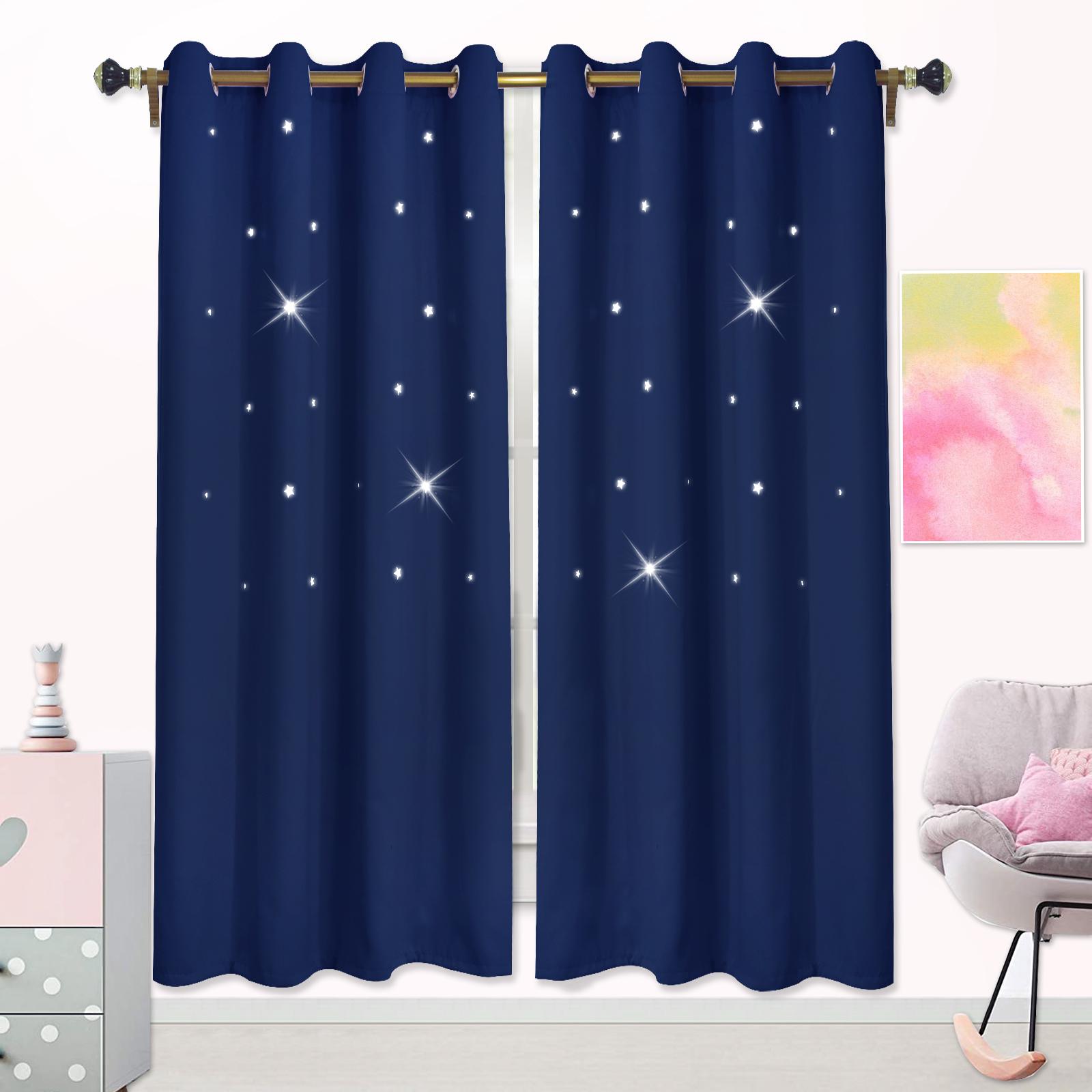 

Blue 96 in. L x 52 in. W Room Darkening Curtains Laser Hollow-Out Star for Kids Room (2-Panels) синий