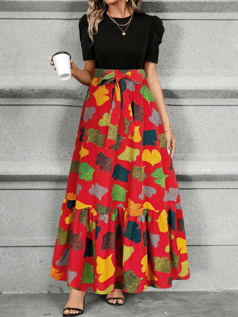 2026 European & American Short-Sleeved Round Neck Printed Dresses: Summer Women's Fashion.
