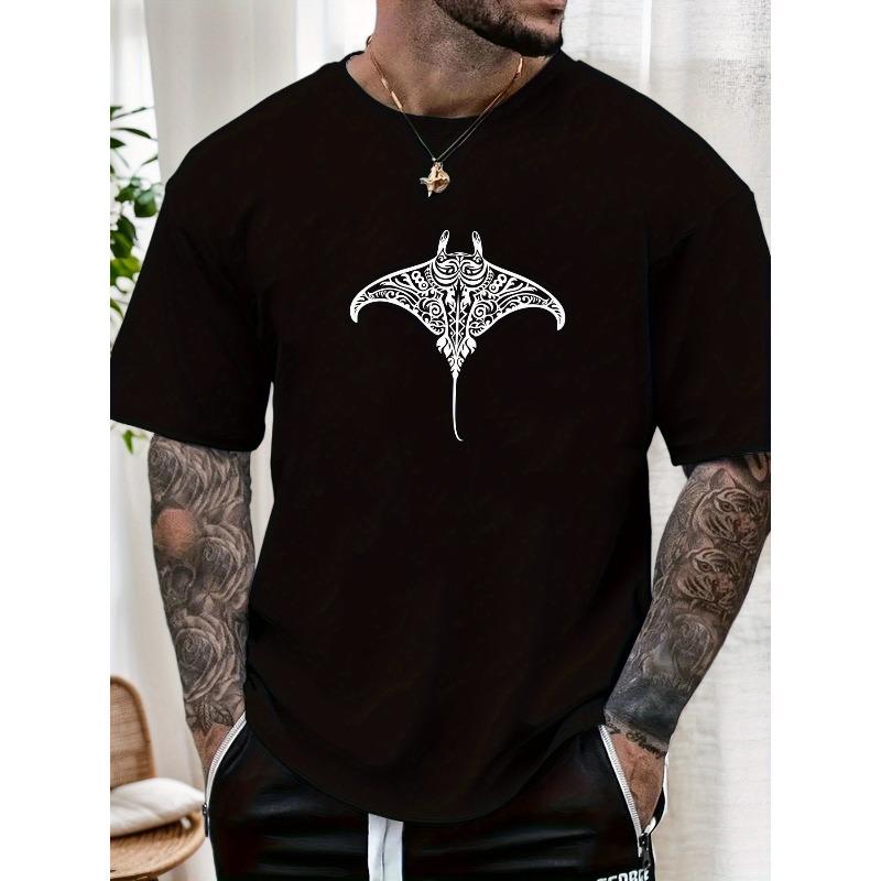 

Мужская летняя повседневная футболка с коротким рукавом с изображением ската S чёрный