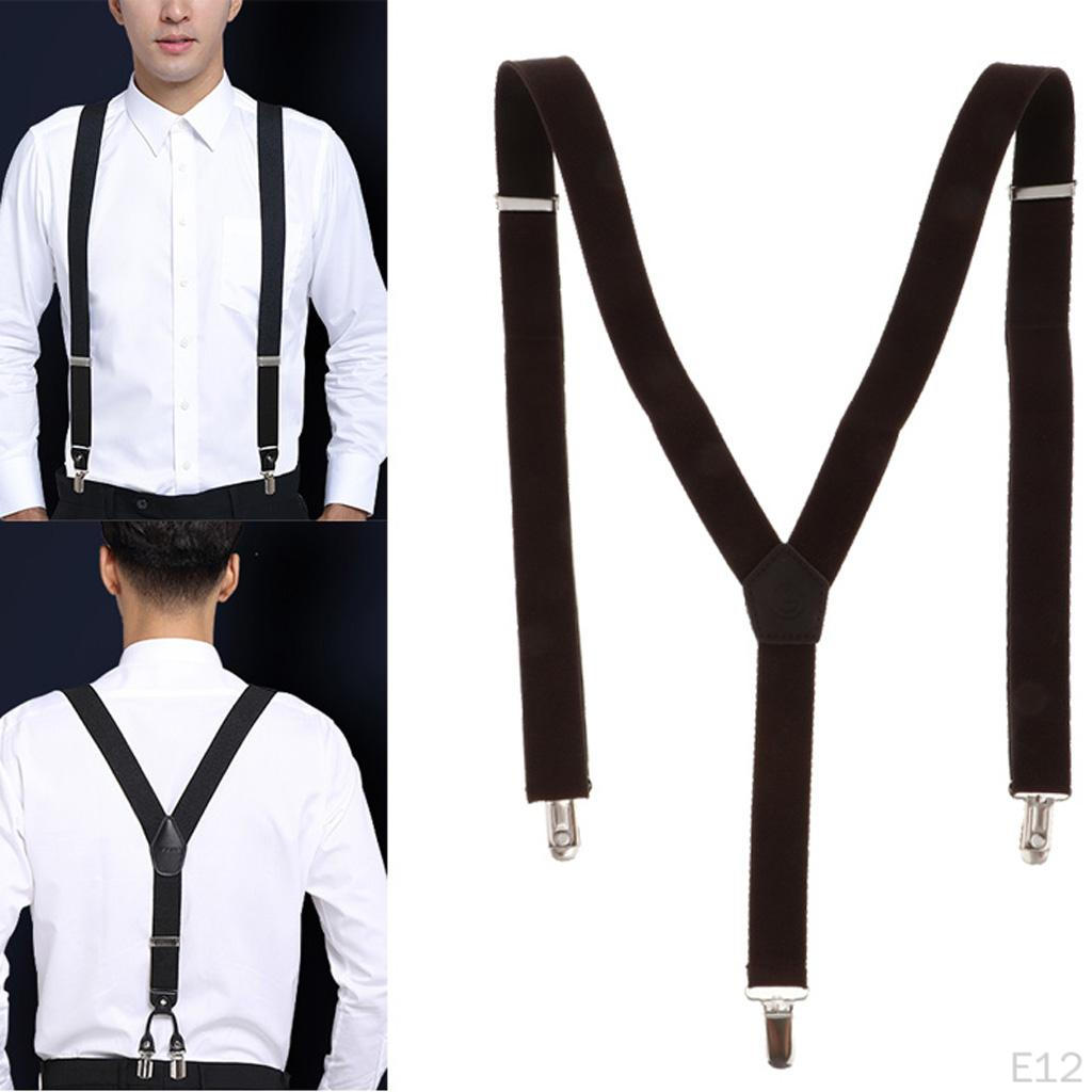For Men 3 Clips Wide Y Back Elastic Suspenders Strong Metal