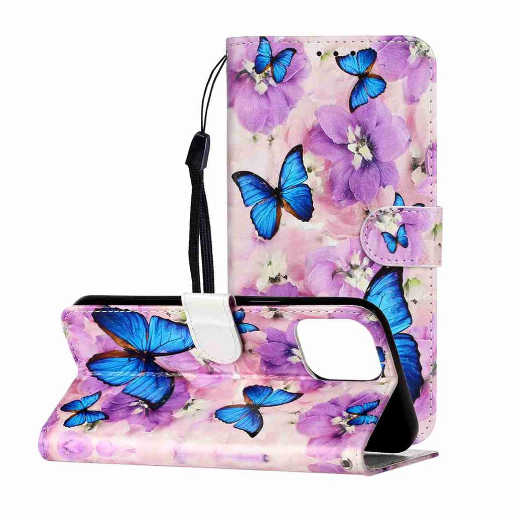 Purple Flowered Butterfly Shockproof Card Slots PU Leather Wallet Case for iPhone,Samsung,Huawei,Xiaomi,Moto,Tecno,Google,Nokia,Oppo,ZTE,Blackview...