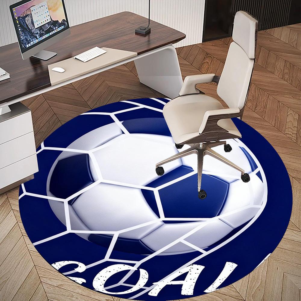 1PC Soccer Goal Round Chair Mat Area Rug - Non-Slip, Floor Mat for Office, Bedroom, and Indoor Decor -Gift D1127216