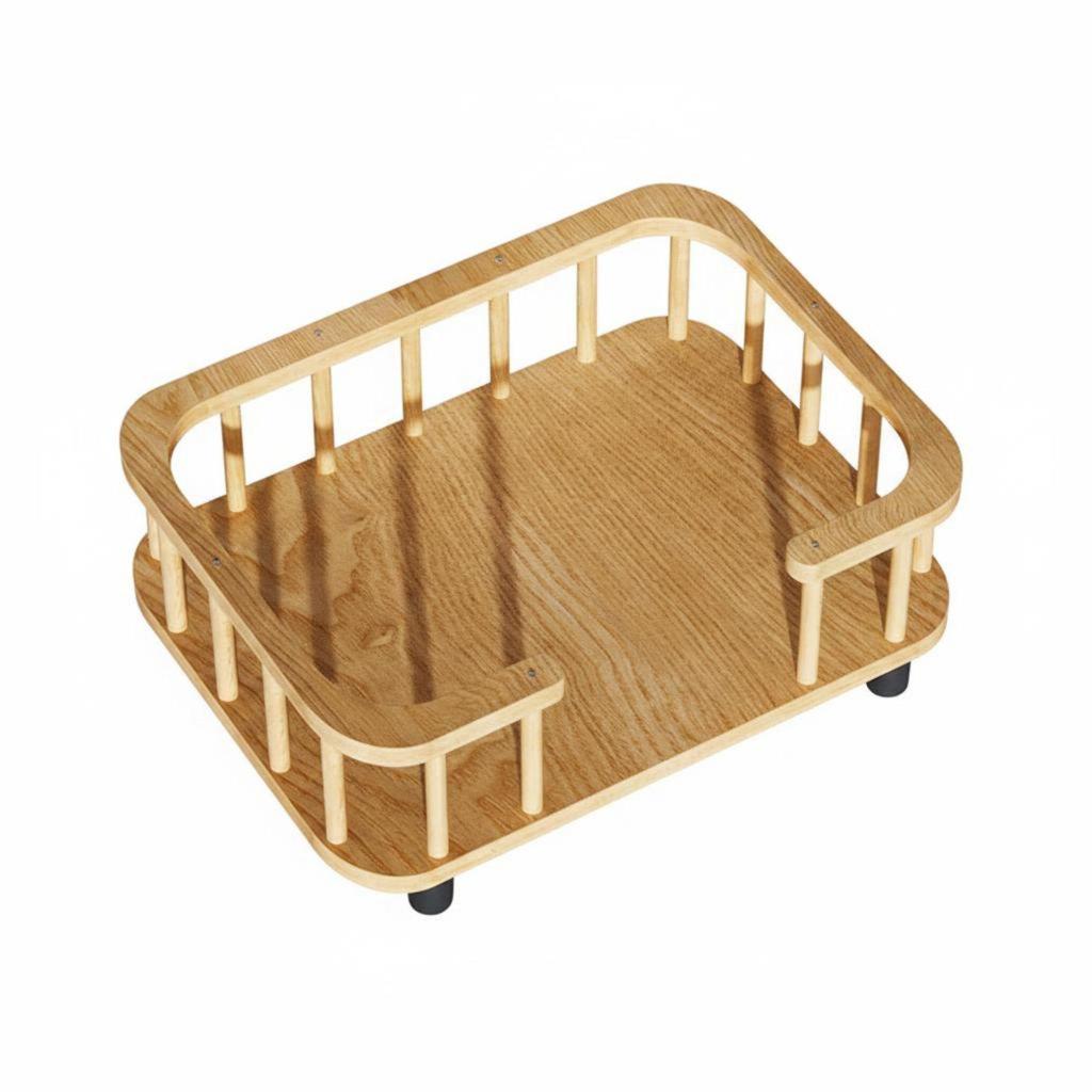 Wooden Pet Bed with Raised Fence, Breathable, Elevated Sofa Made of