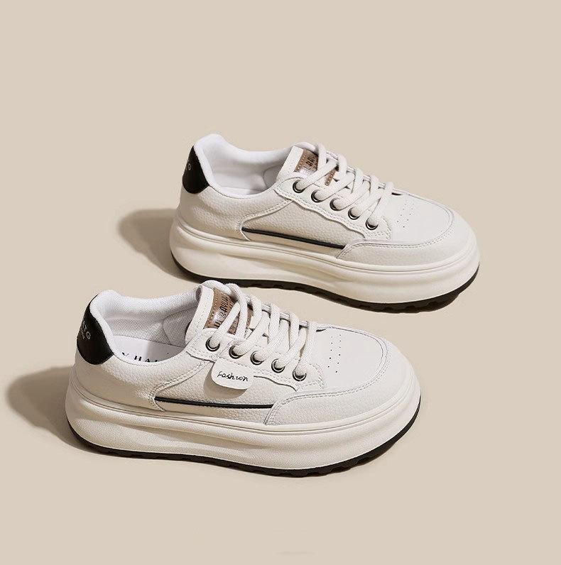 Leather little white shoes women's shoes spring and summer 2025 new thick-soled heightening board shoes popular versatile sports and leisure shoes