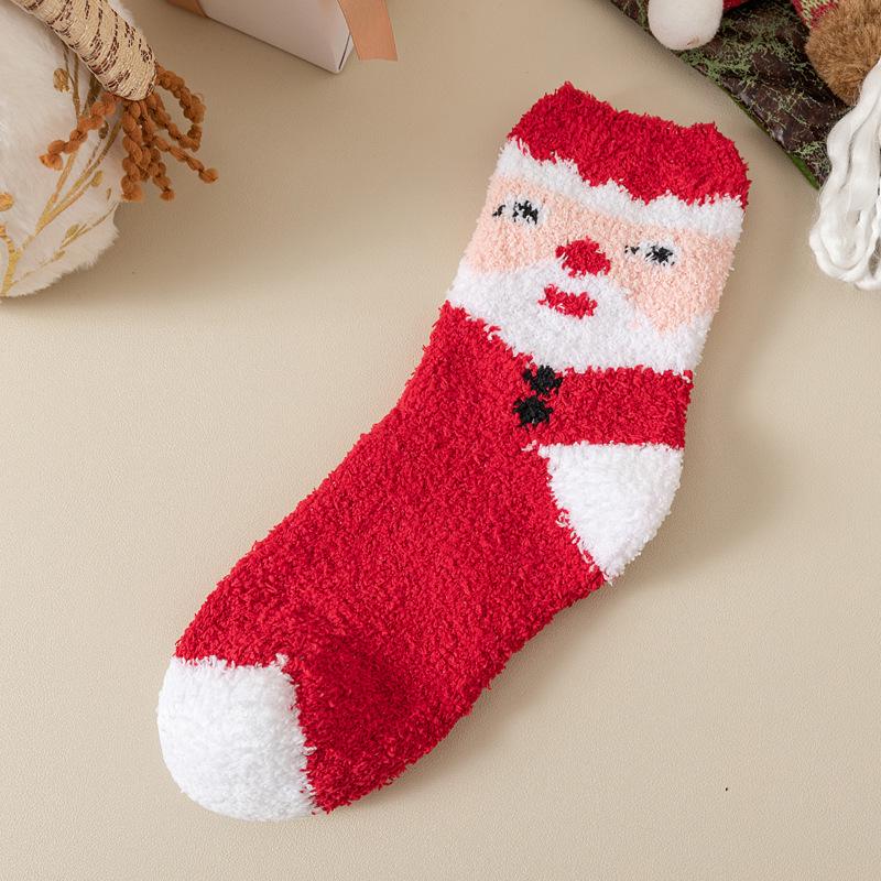 Damen Winter Korallfleece Mid-Calf Socken - Weihnachtsmann & Rentier Design