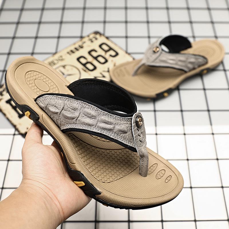 Men's Casual Non-slip Leather Sport Flip-flops for Summer Beach & Outdoor Wear