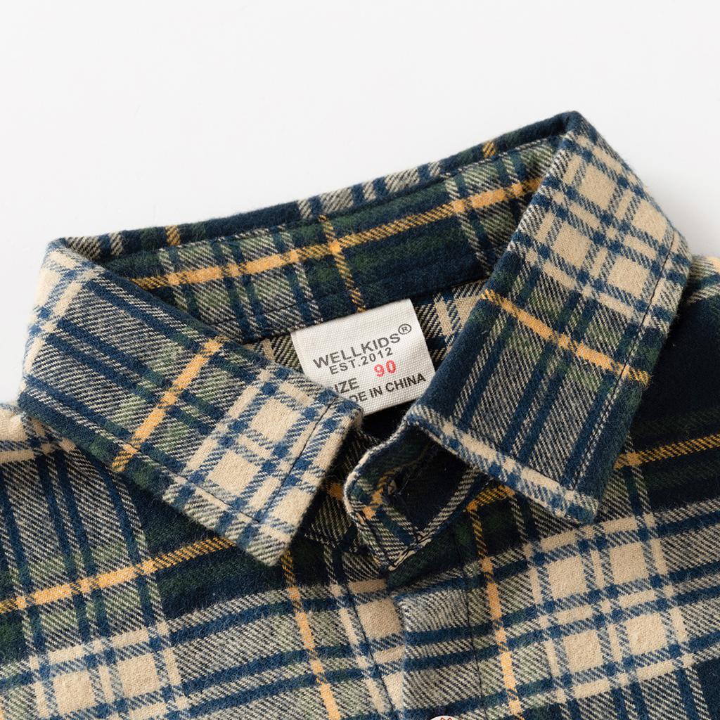 Dětská košile 2024 New Autumn Wear Boys Leštěná kostkovaná košile s dlouhým rukávem Baby Top dětské oblečení