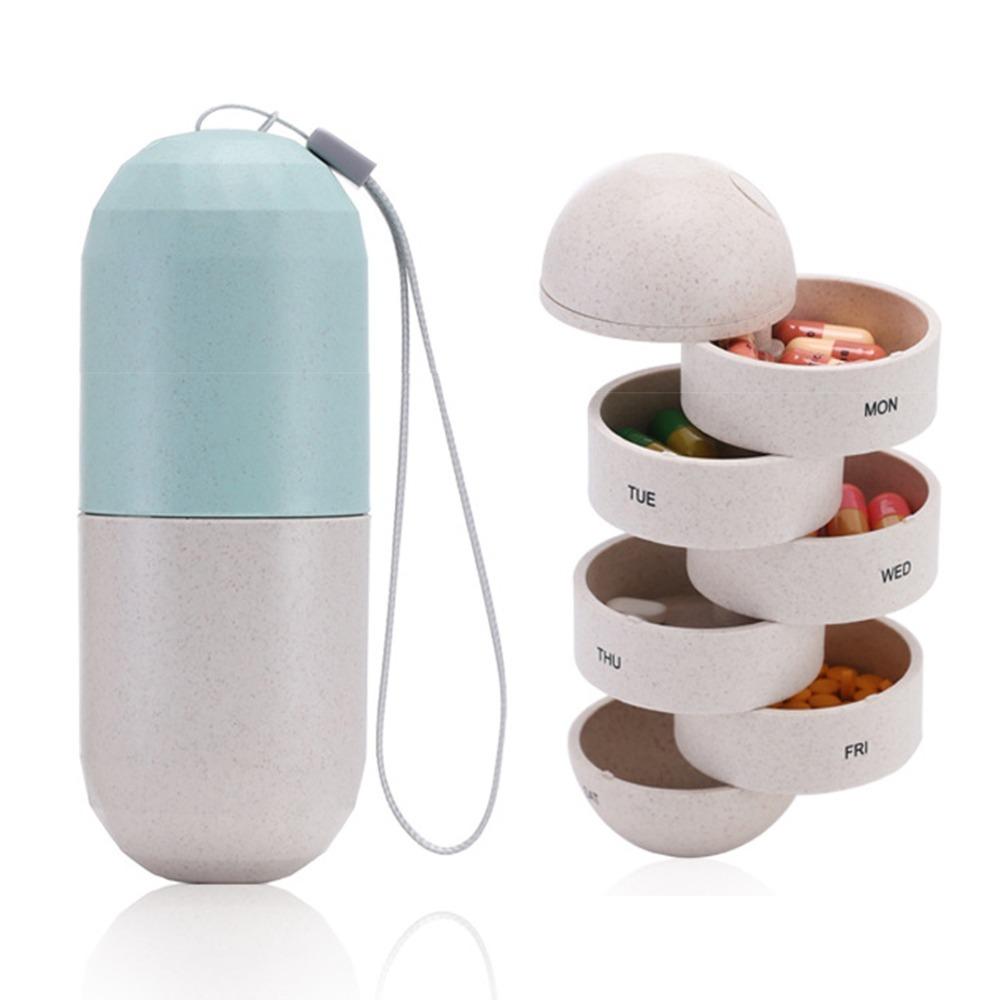 Daily Use Grain Fiber Weekly Medicine Case Rotatable Sealed Compartments Weekly Pill Organizer Portable Medicine Box Travel